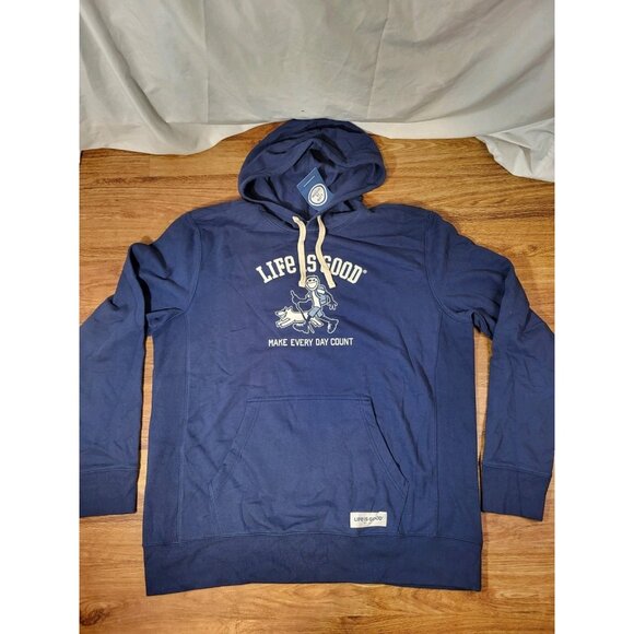 NWT Life Is Good Navy Blue Hoodie Sweatshirt Mens Size XL "Make Everyday Count" - Picture 1 of 4